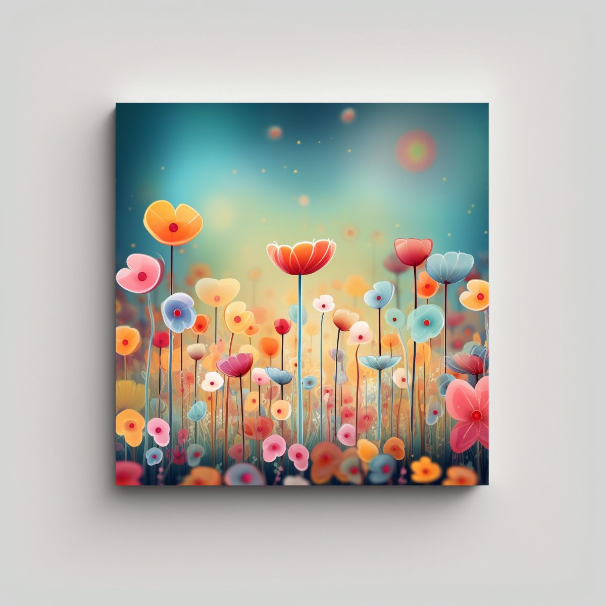 GENERICO - Ilustración De Flores Felices En Lienzo Para 60x60 Cm.