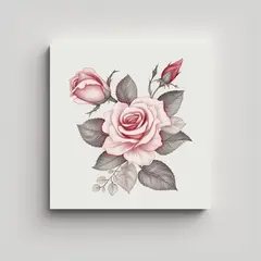 GENERICO - Ilustración Arte De Pared: Rosa Rosa Y Hojas En 60x60 Cm