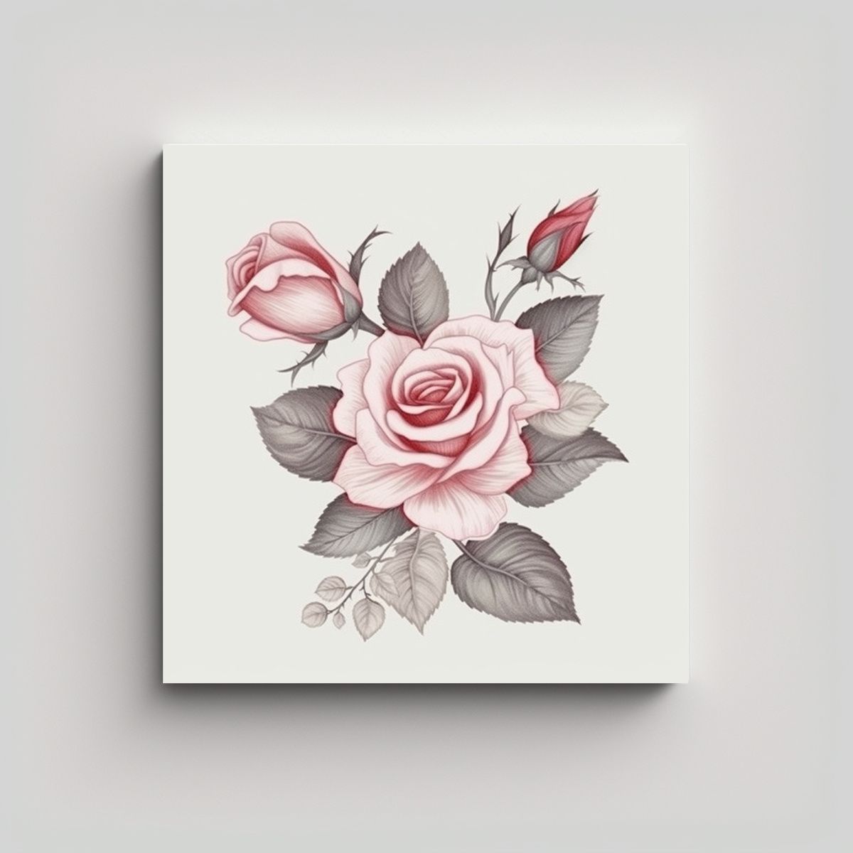 GENERICO - Ilustración Arte De Pared: Rosa Rosa Y Hojas En 30x30 Cm