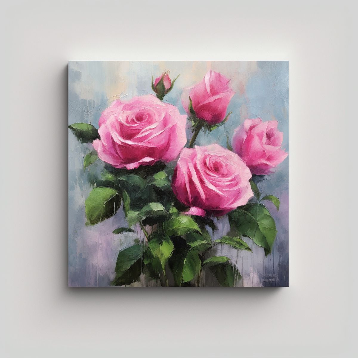 GENERICO - Cuadro De Rosas Rosa Brillante Y Abstracción 90x90 Cm
