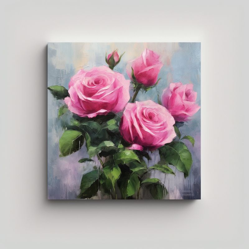 GENERICO - Cuadro De Rosas Rosa Brillante Y Abstracción 50x50 Cm