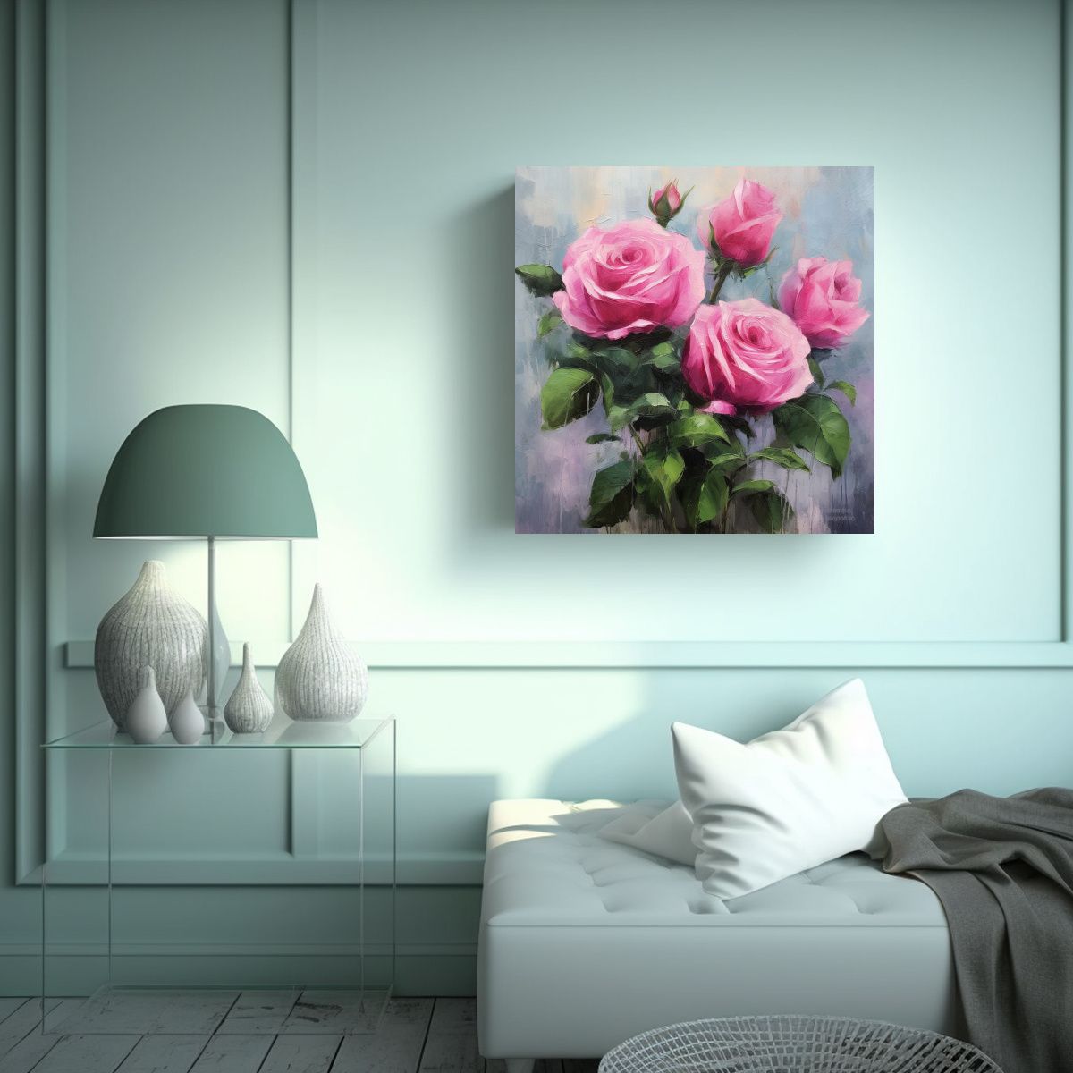 GENERICO - Cuadro De Rosas Rosa Brillante Y Abstracción 50x50 Cm