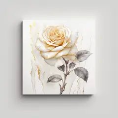 GENERICO - Cuadro Decorativo: Figuras De Rosa Blanca Dorada 30x30 Cm