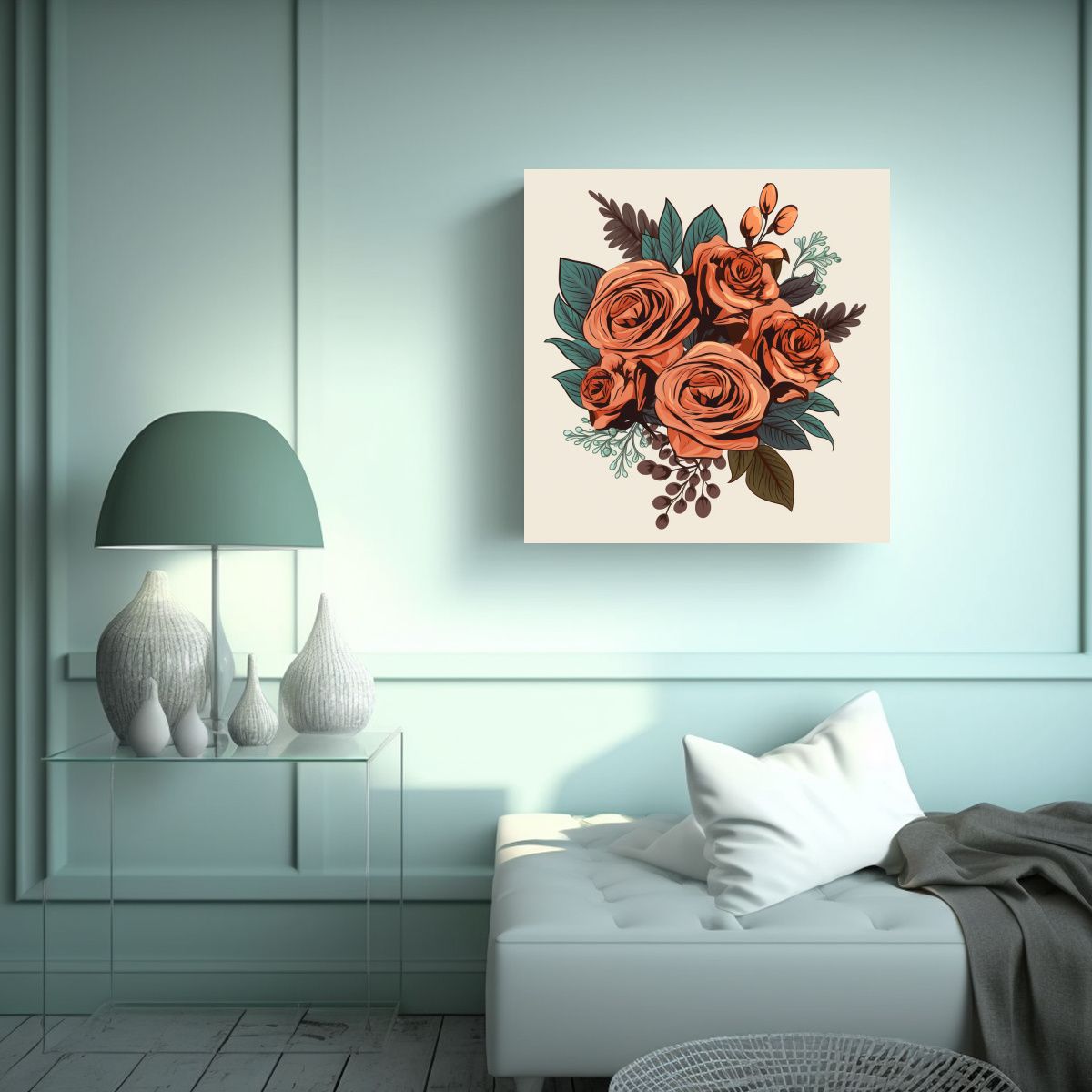 GENERICO - Cuadro Pop Art Con Diseño SVG De Rosas En Bouquet 90x90 Cm
