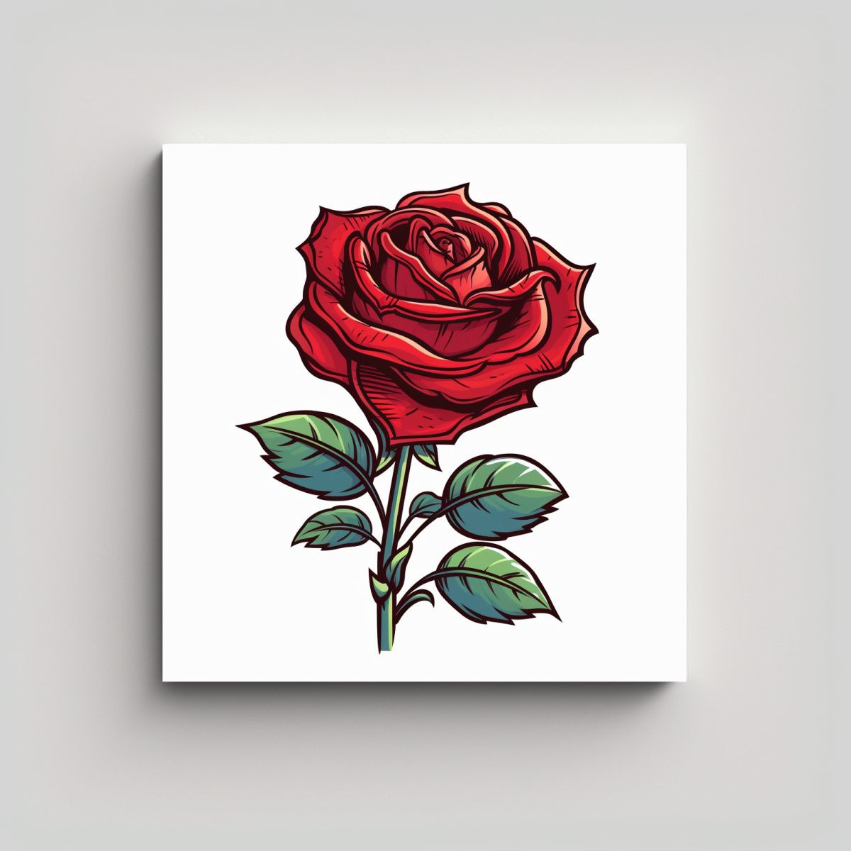 GENERICO - Lienzo Decorativo: Rosa Roja Cartoon En Fondo 50x50 Cm
