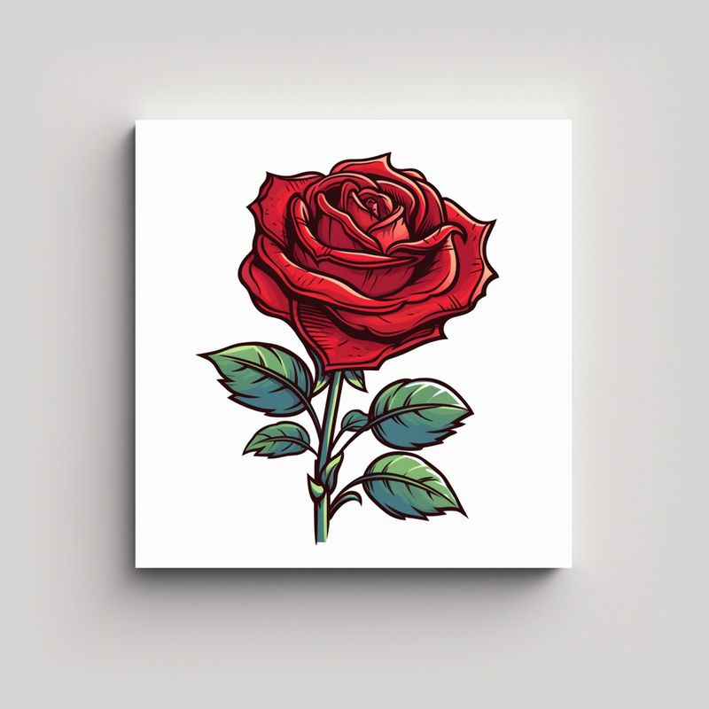 GENERICO - Lienzo Decorativo: Rosa Roja Cartoon En Fondo 30x30 Cm