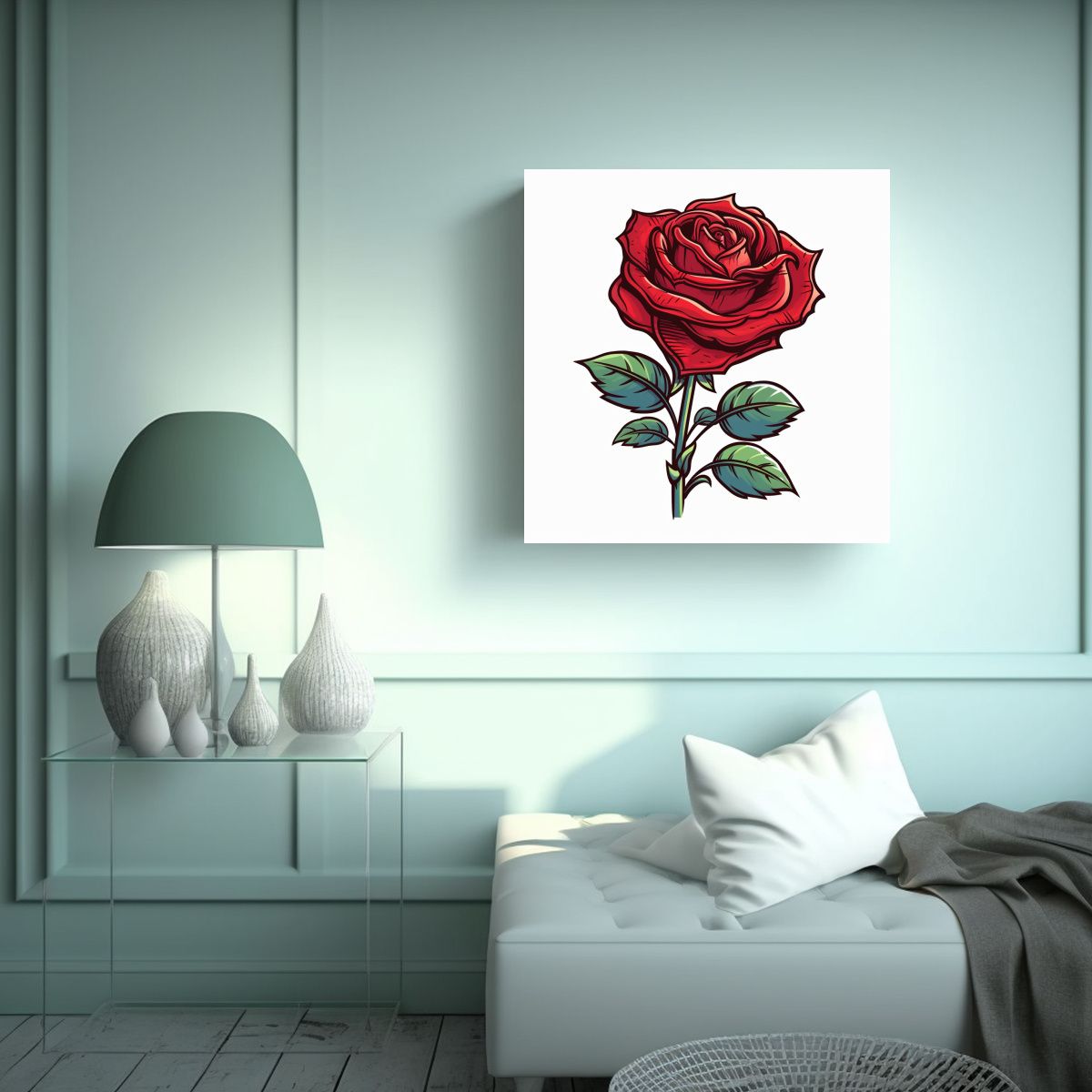 GENERICO - Lienzo Decorativo: Rosa Roja Cartoon En Fondo 30x30 Cm