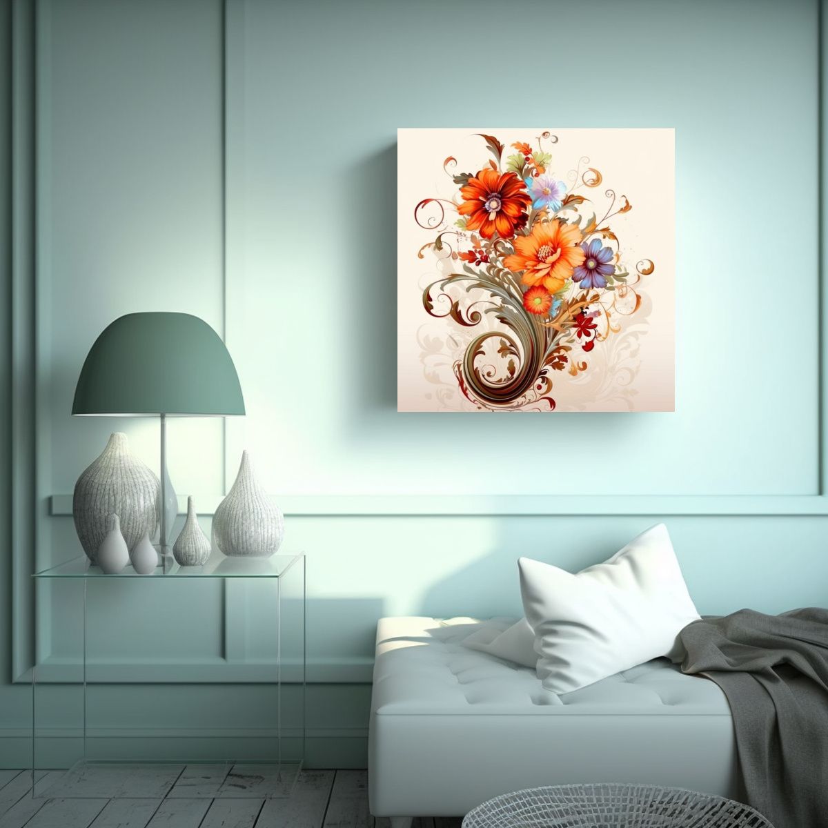 GENERICO - Cuadro Clásico Moderno Con Diseño Floral Para 60x60 Cm