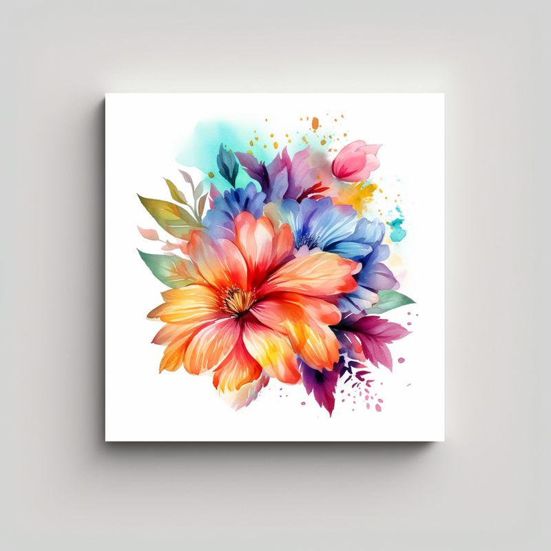 GENERICO - Cuadro Decorativo Canva Con Flores Acuarelas 30x30 Cm