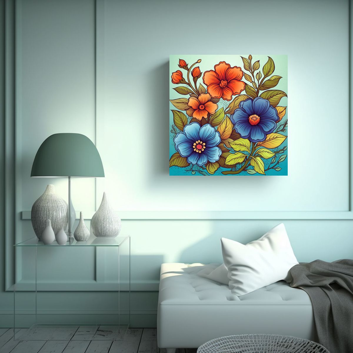 GENERICO - Cuadro Moderno Refinado Con Diseño De Flores En 90x90 Cm
