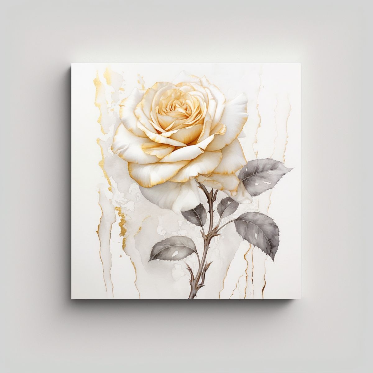 GENERICO - Cuadro Decorativo: Figuras De Rosa Blanca Dorada 70x70 Cm