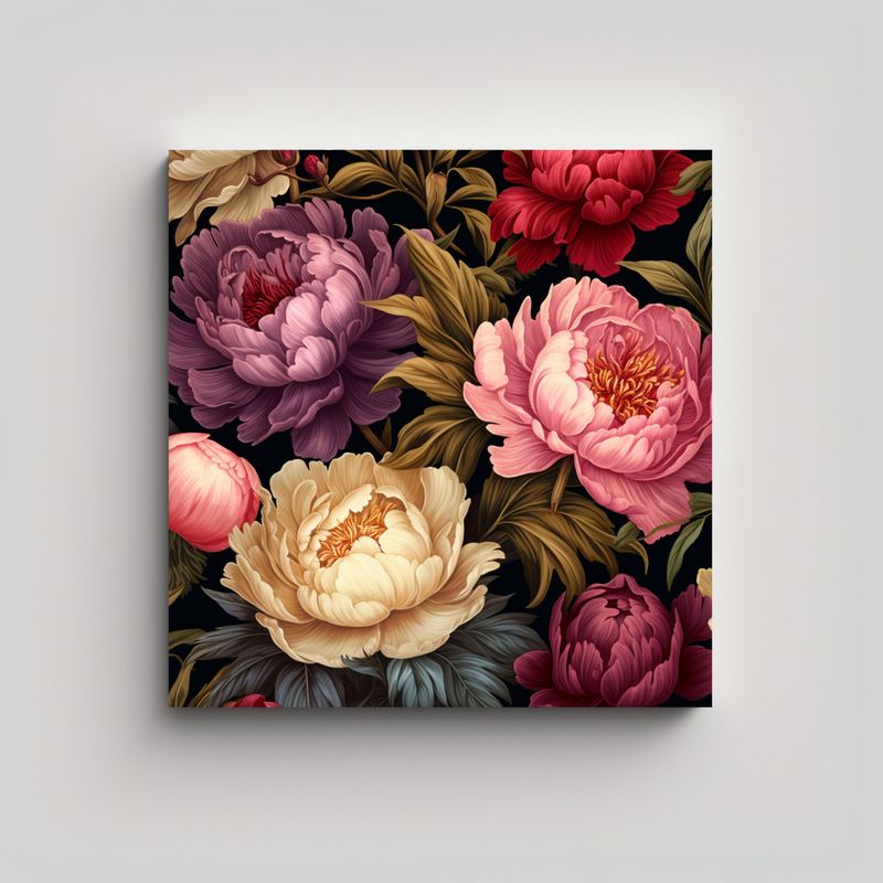 GENERICO - Composición Vibrante En Canva De Patrón Floral 80x80 Cm