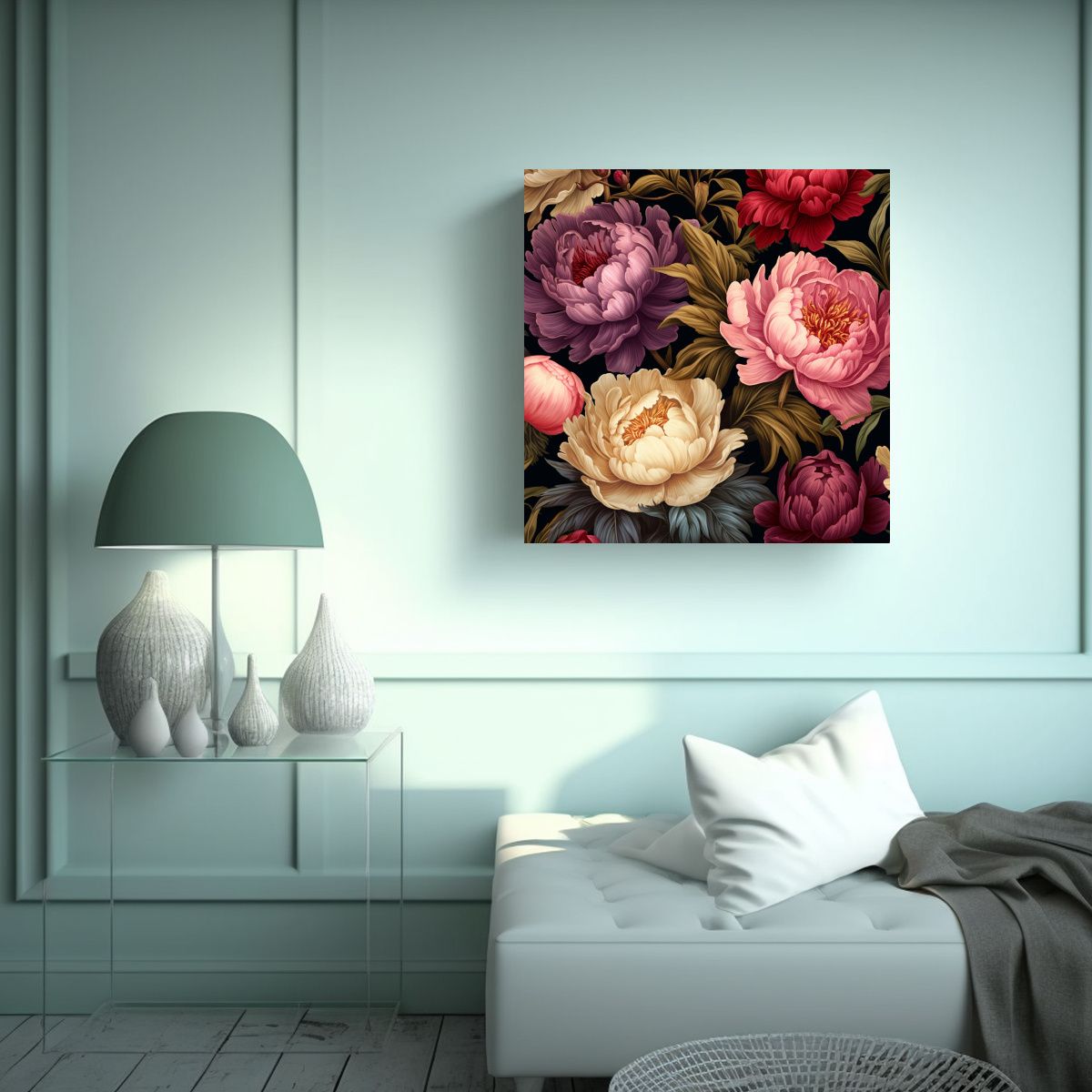 GENERICO - Composición Vibrante En Canva De Patrón Floral 40x40 Cm