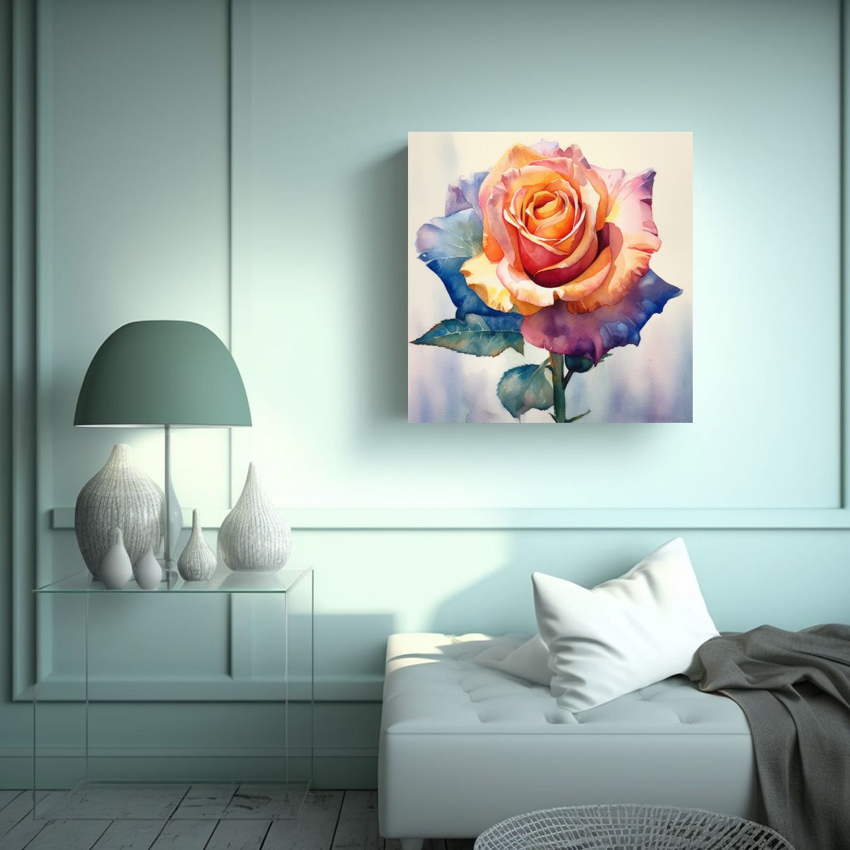 GENERICO - Composición De Rosa En Acuarela: Gama De Colores 50x50 Cm
