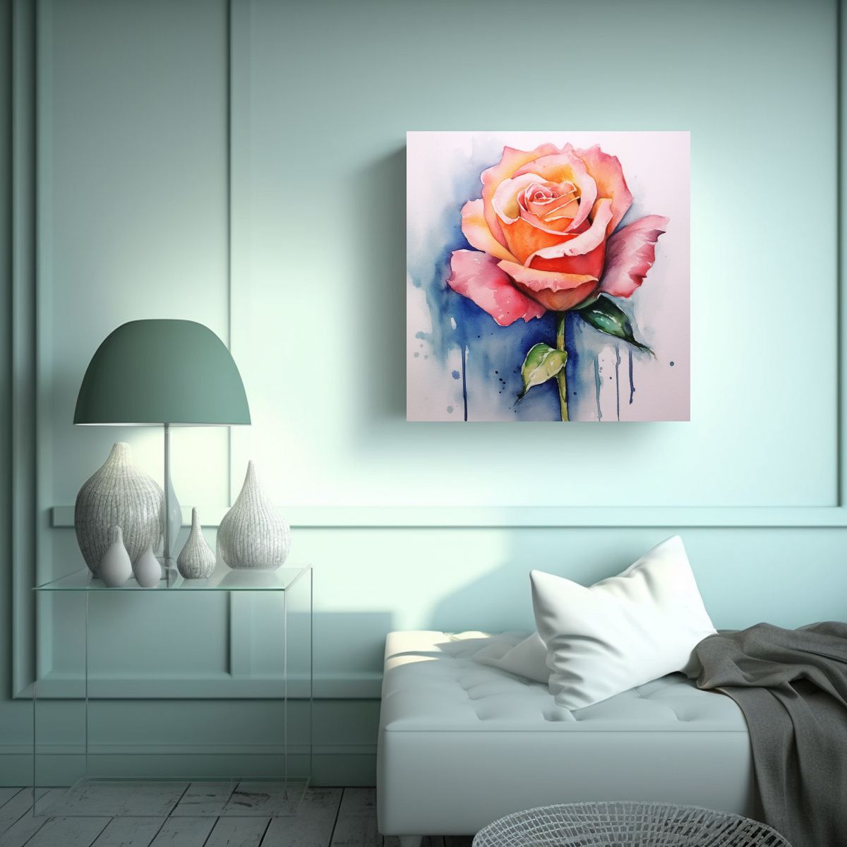 GENERICO - Motivo De Rosa En Acuarela Mixta: Forma Canva 70x70 Cm