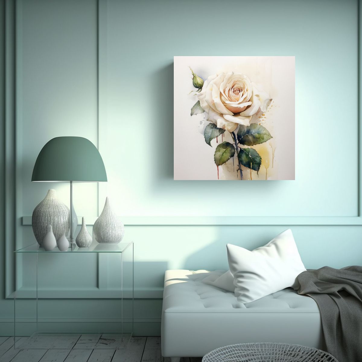 GENERICO - Cuadro Decorativo Street Art De Rosa Blanca En 90x90 Cm