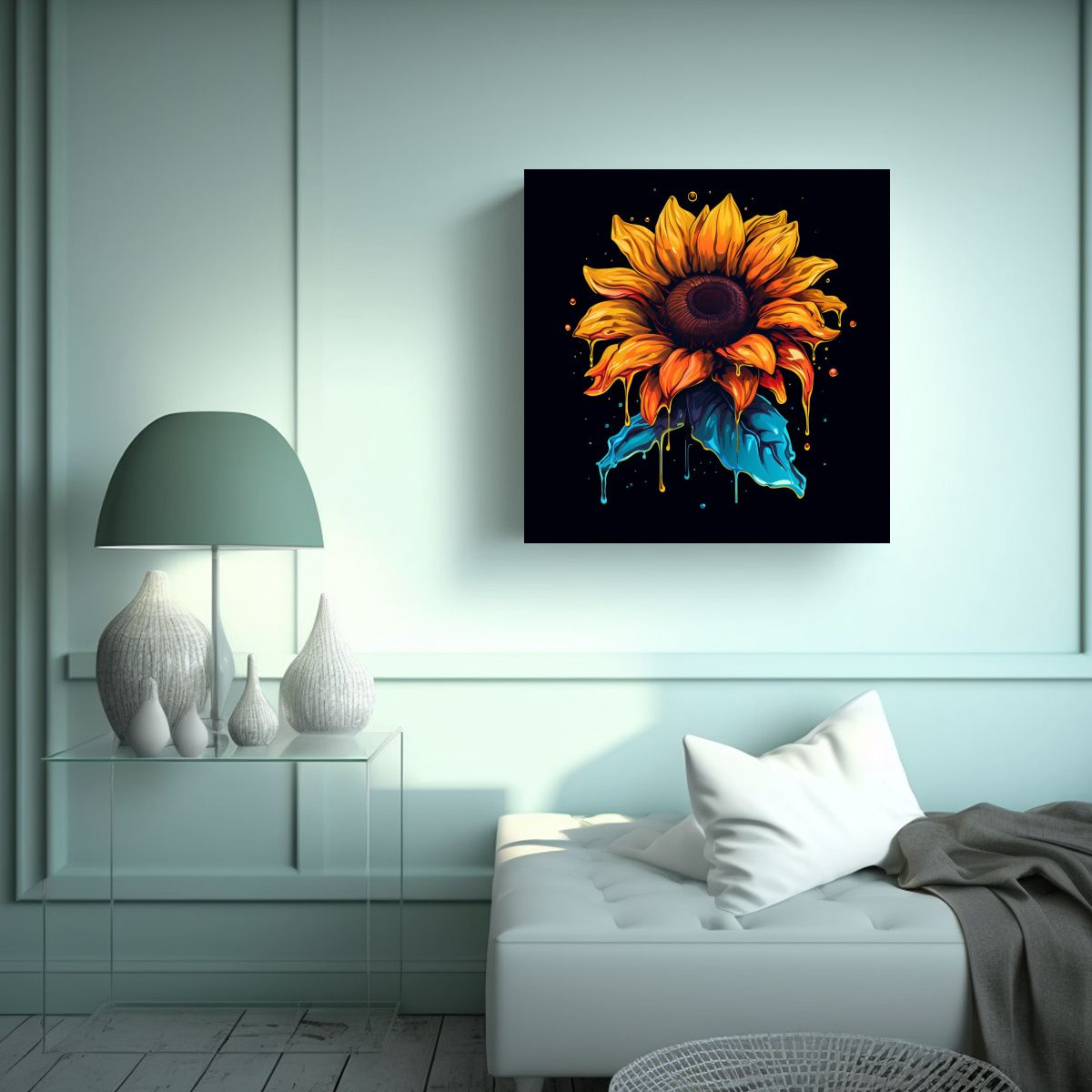 GENERICO - Ilustración Vectorial De Girasol: Cuadro 90x90 Cm