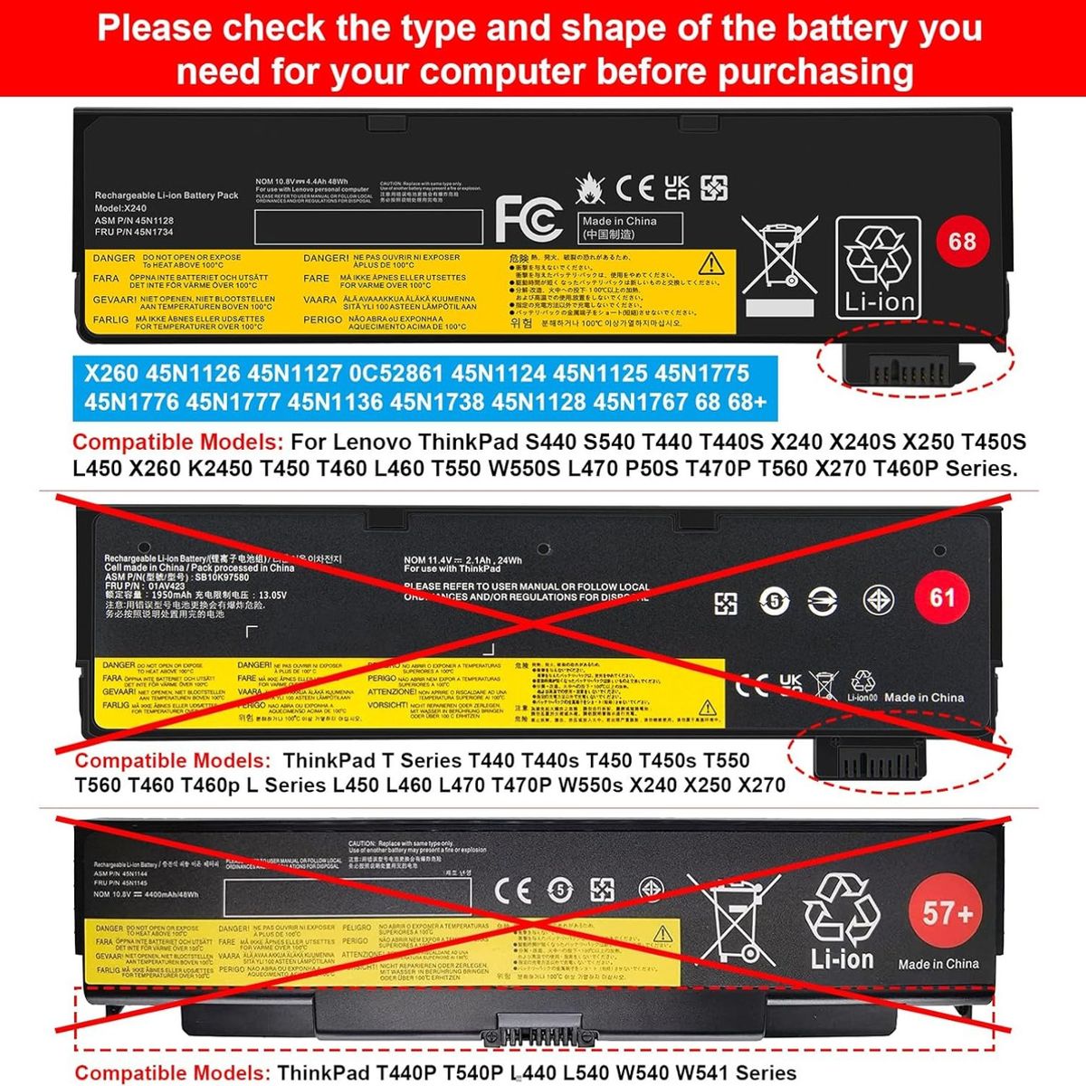 GENERICO - Batería Para Lenovo T440 T440s W550 L450 L460 L470 T450