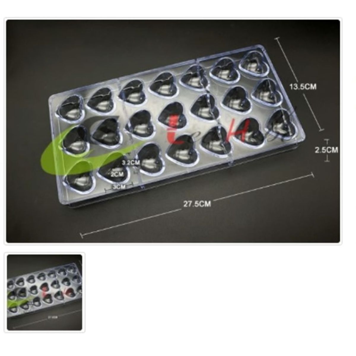 GENERICO - Molde Acrilico Para Chocolate 21 Divisiones Forma Corazon