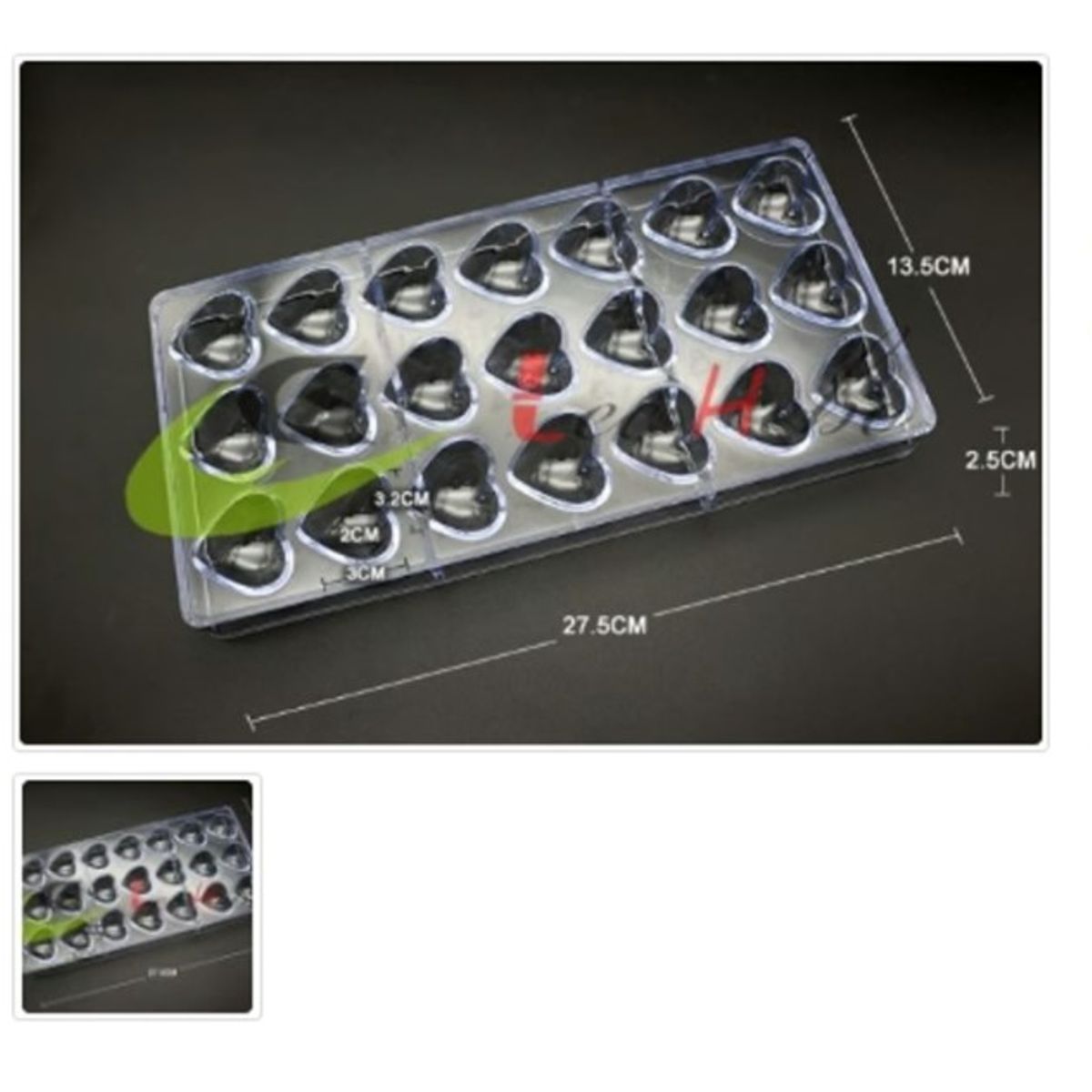 GENERICO - Molde Acrilico Para Chocolate 21 Divisiones Forma Corazon