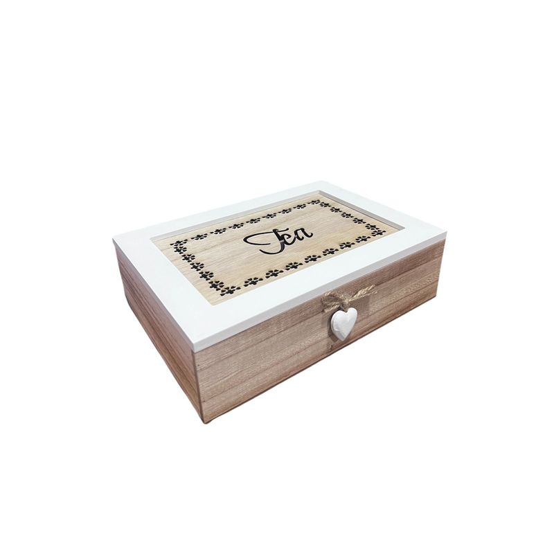 GENERICO - Caja De Té Mediana De Madera 6 Espacios Con Diseños Heart