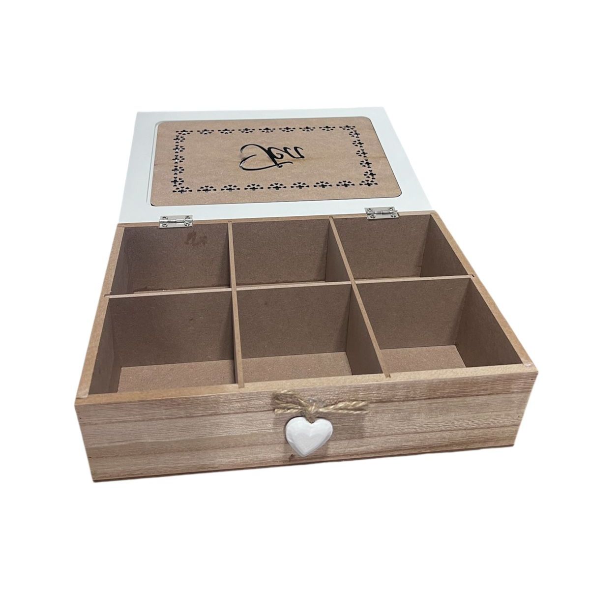 GENERICO - Caja De Té Mediana De Madera 6 Espacios Con Diseños Heart