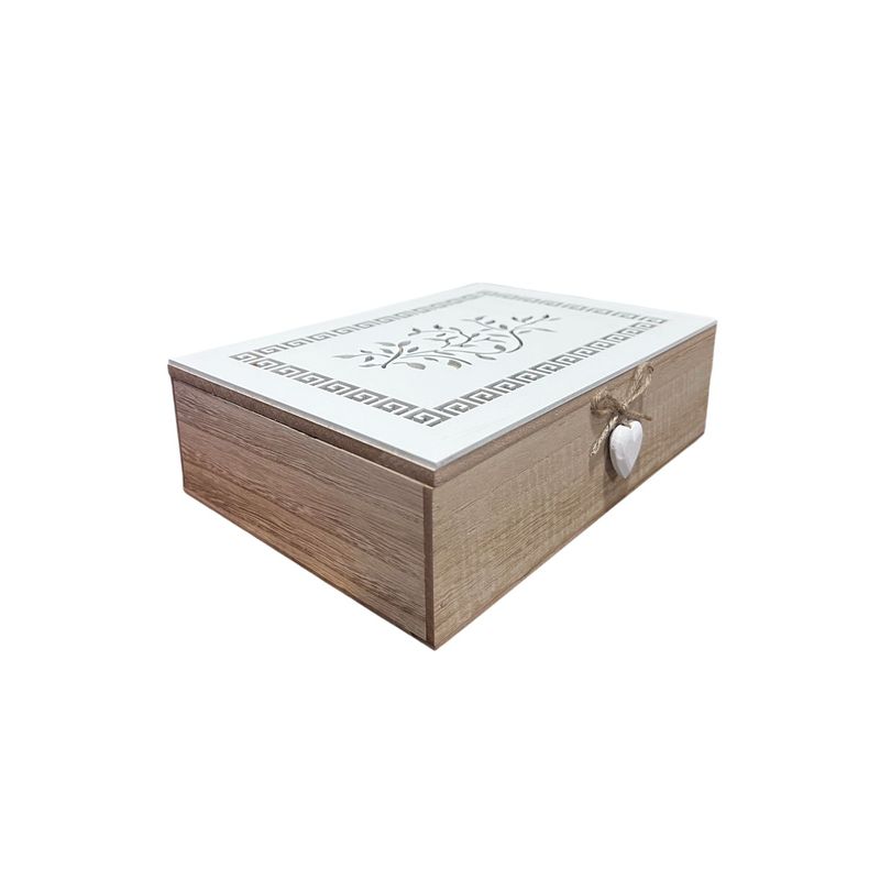 GENERICO - Caja De Té Mediana De Madera 6 Espacios Con Diseños Heart