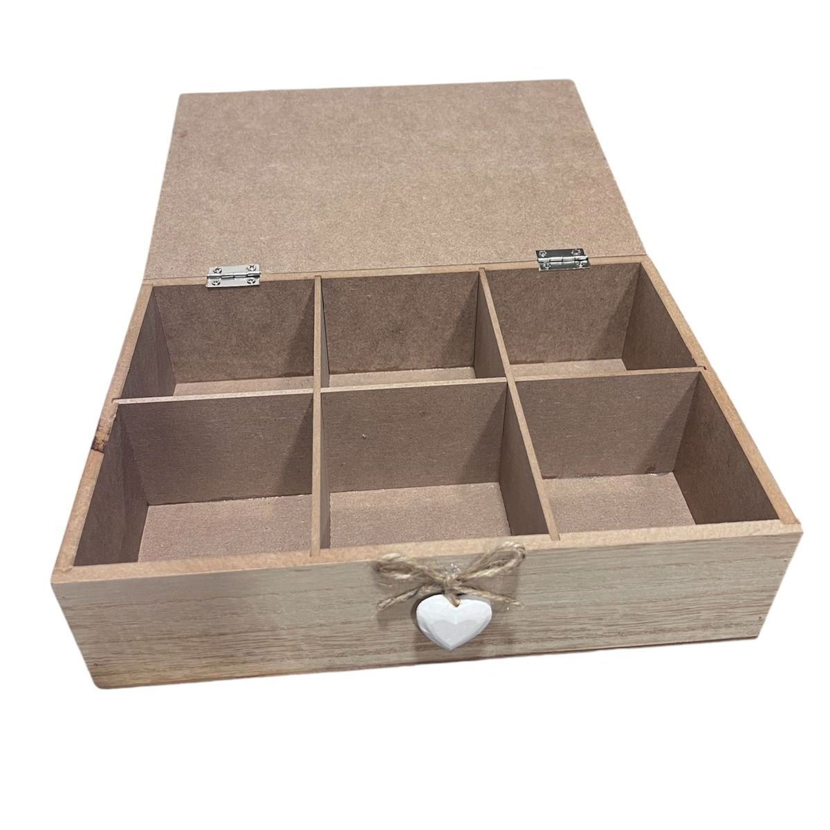 GENERICO - Caja De Té Mediana De Madera 6 Espacios Con Diseños Heart