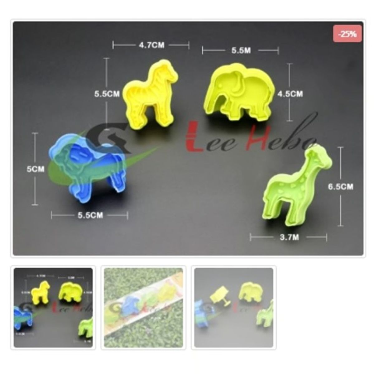 GENERICO - Cortador De Galletas 4 Piezas Plastico Figura Animales