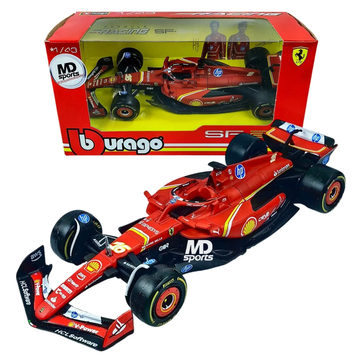 BBURAGO - Auto F1 Ferrari SF-24 2024 #16 Ch. Leclerc Caja Normal 1:43