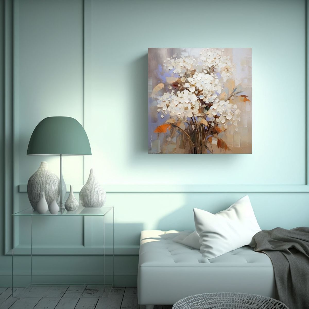 GENERICO - Pintura Decorativa De Flores Blancas Estilo Suave 50x50 Cm