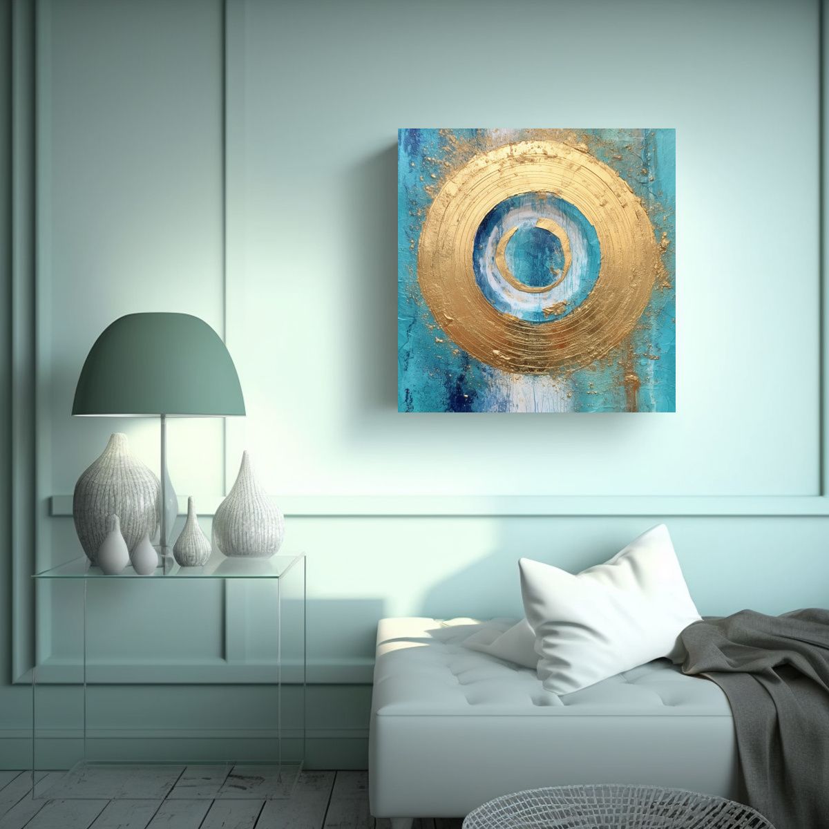 GENERICO - Pinturas Decorativas Estilo Líneas Finas Azul Y 50x50 Cm