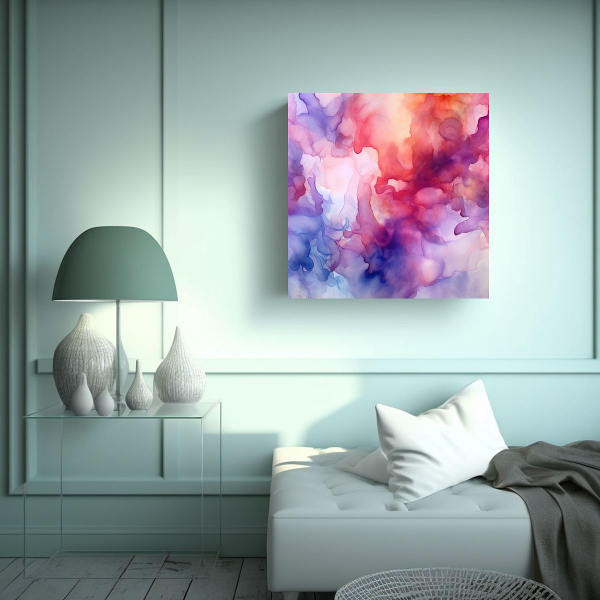 GENERICO - Cuadro Expresión Baño Fondo Acuarela Tintada 90x90 Cm