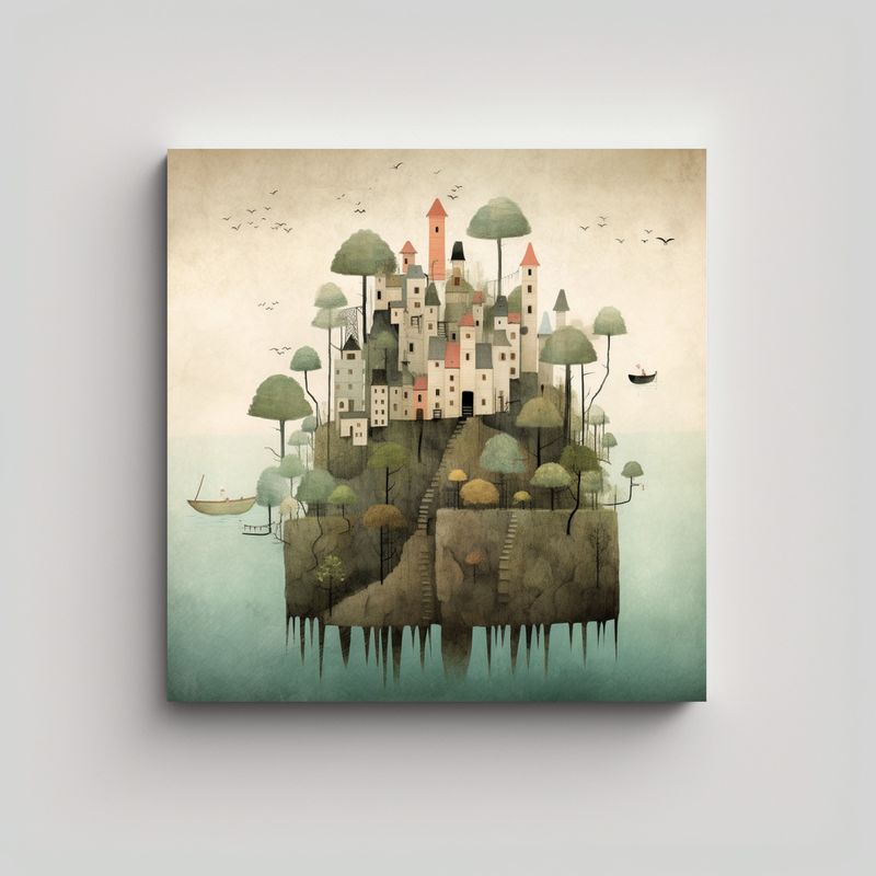 GENERICO - Cuadro Poder: Castillo En Isla Con árboles Y 50x50 Cm