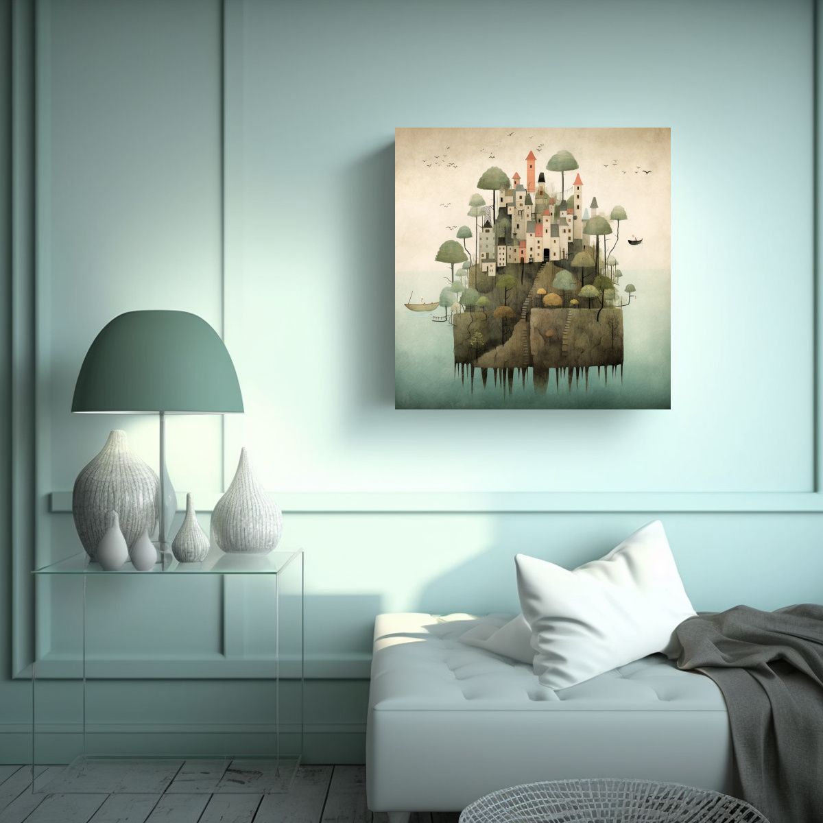 GENERICO - Cuadro Poder: Castillo En Isla Con árboles Y 60x60 Cm