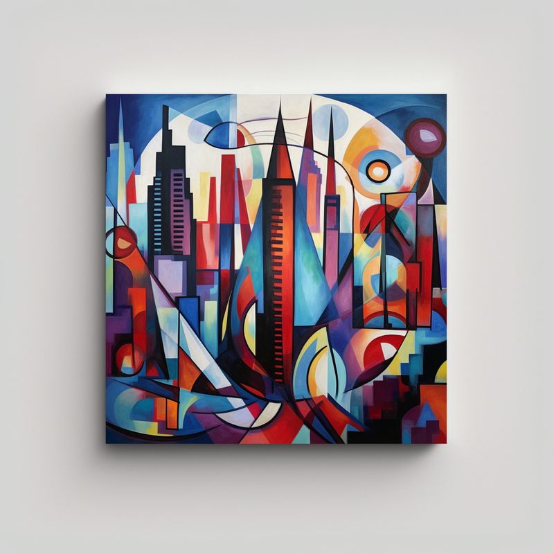 GENERICO - Cuadro Moderno Figuras Skyline Nueva York Estilo 80x80 Cm