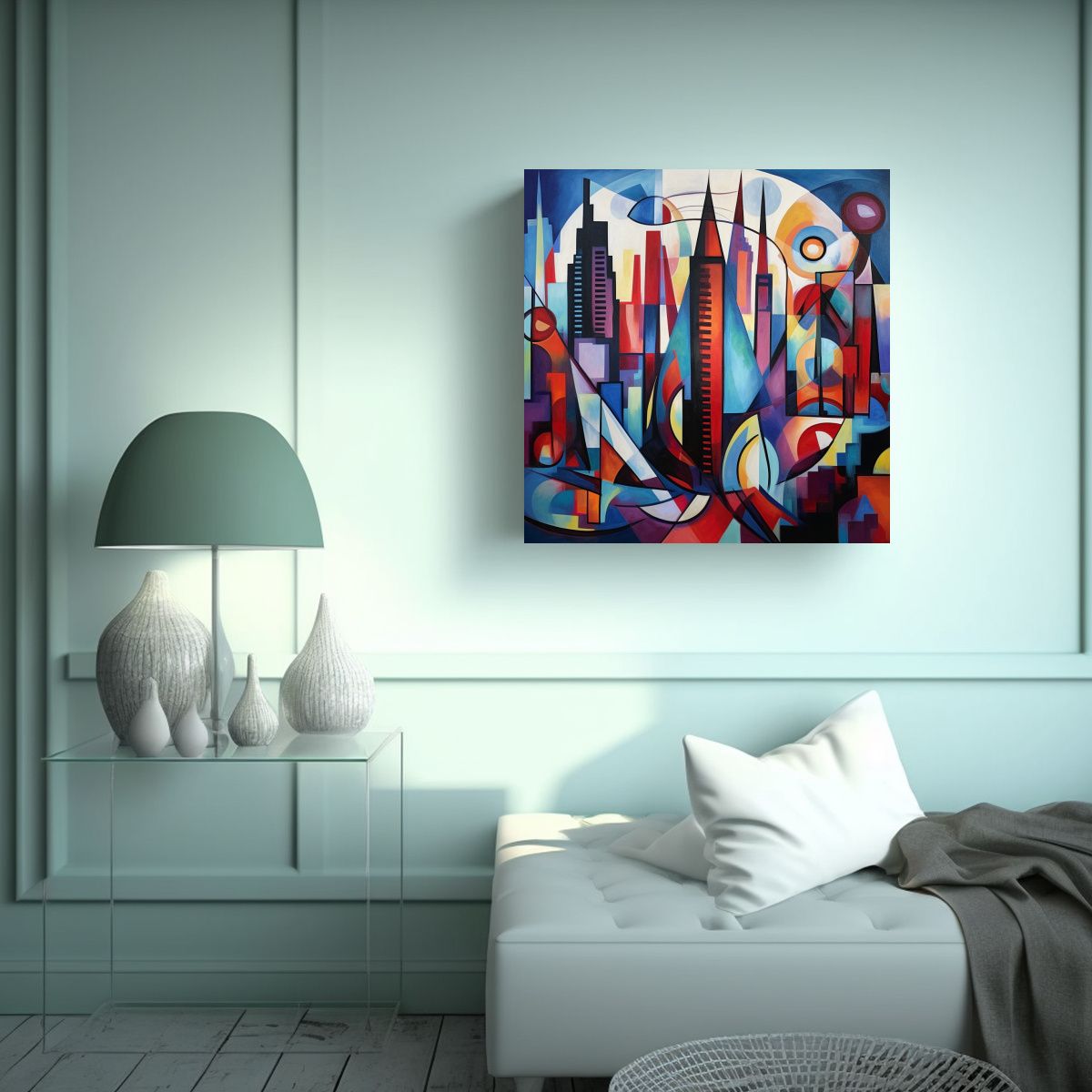 GENERICO - Cuadro Moderno Figuras Skyline Nueva York Estilo 80x80 Cm