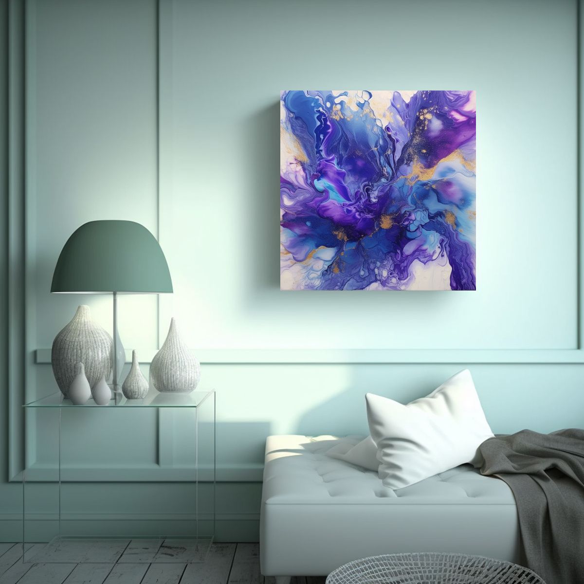 GENERICO - Pintura Acuarela Calidez Azul Y Púrpura En Lienzo 80x80 Cm