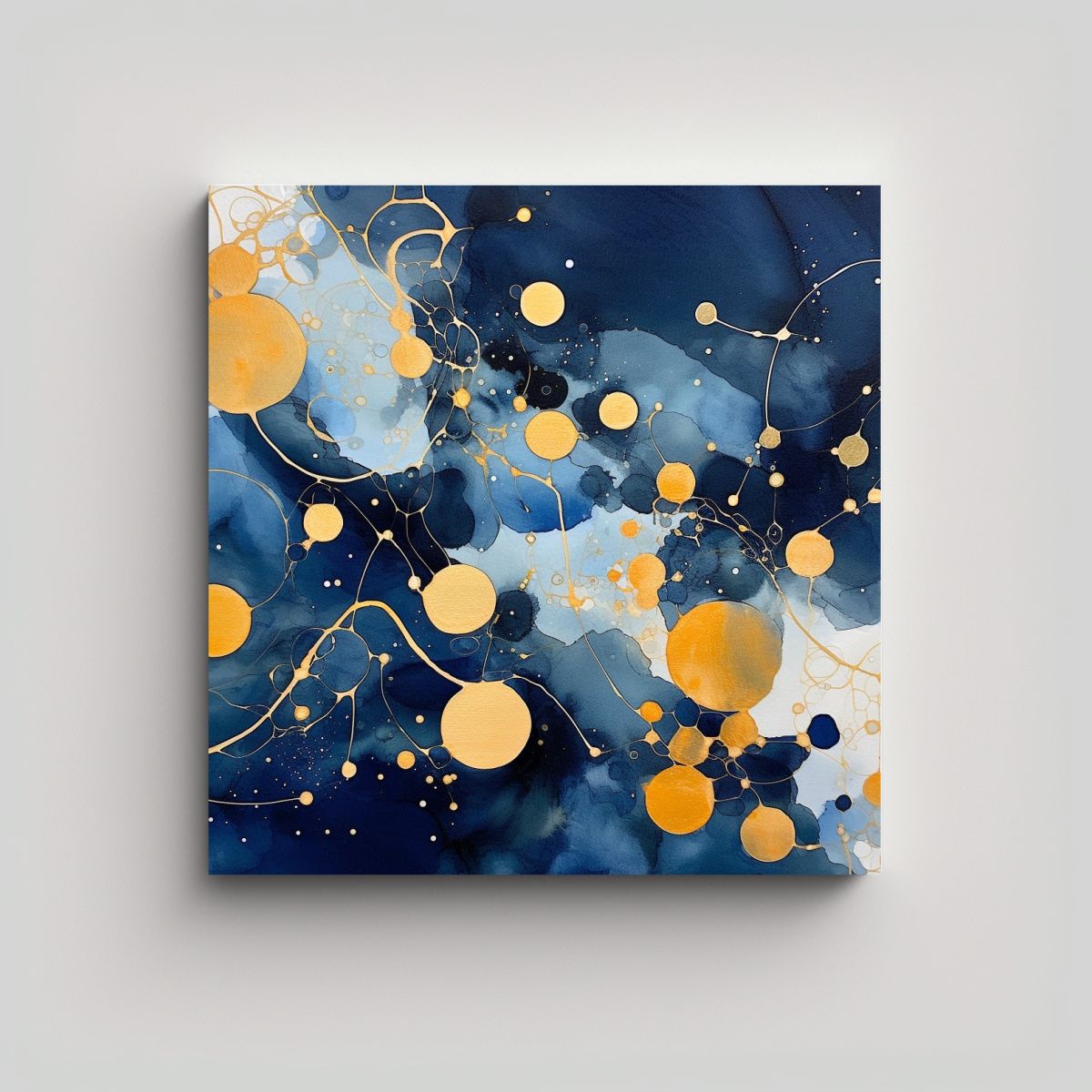 GENERICO - Pintura Abstracta Urbana En Azul Y Dorado Estilo 80x80 Cm