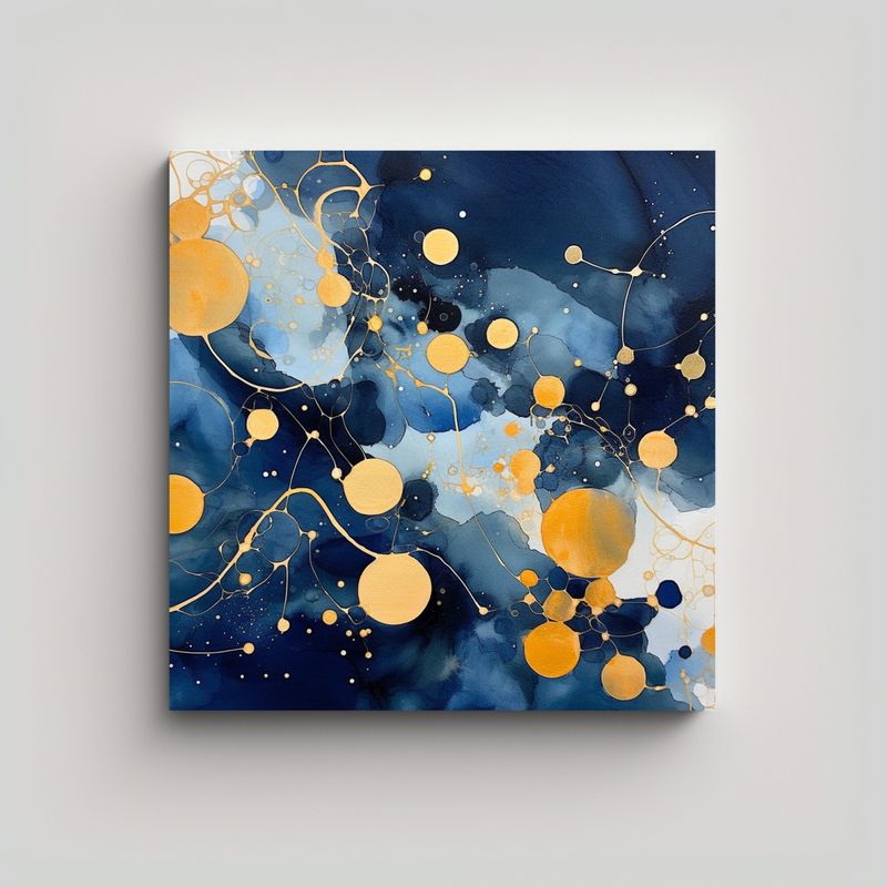 GENERICO - Pintura Abstracta Urbana En Azul Y Dorado Estilo 60x60 Cm