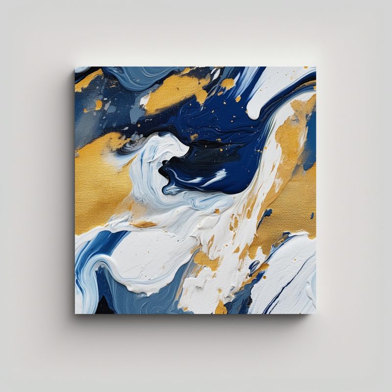 GENERICO - Pintura Abstracta Azul Y Café De Canva En Finas 70x70 Cm
