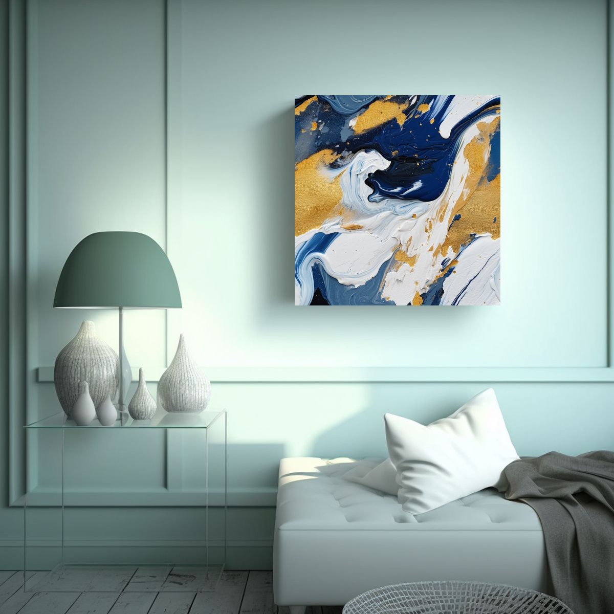 GENERICO - Pintura Abstracta Azul Y Café De Canva En Finas 80x80 Cm