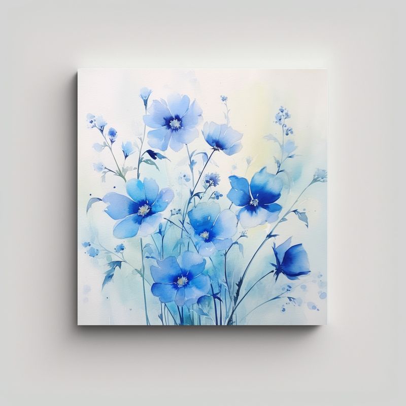 GENERICO - Cuadro De Flores Azules En Acuarela Para 70x70 Cm