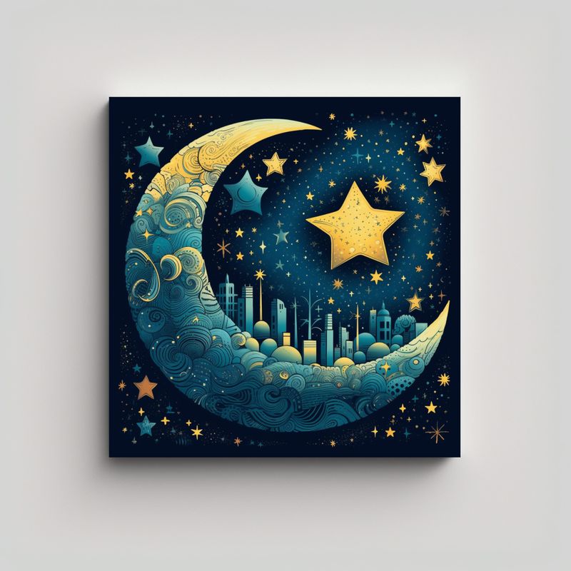 GENERICO - Cuadro Fotografía Simetría Luna Y Estrellas 70x70 Cm