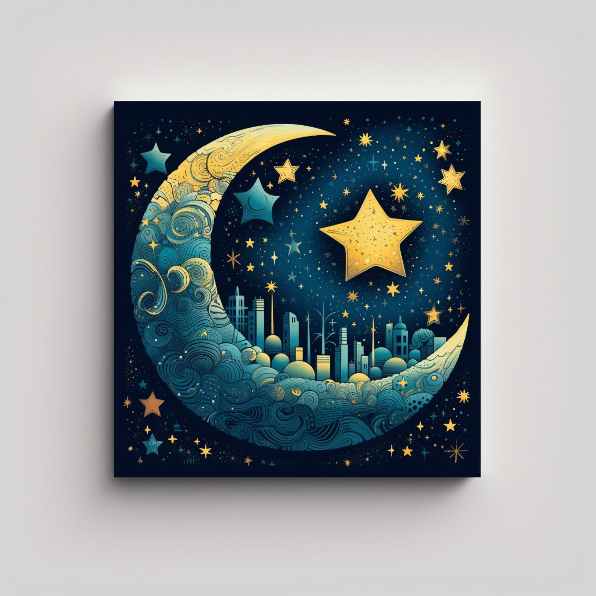 GENERICO - Cuadro Fotografía Simetría Luna Y Estrellas 60x60 Cm