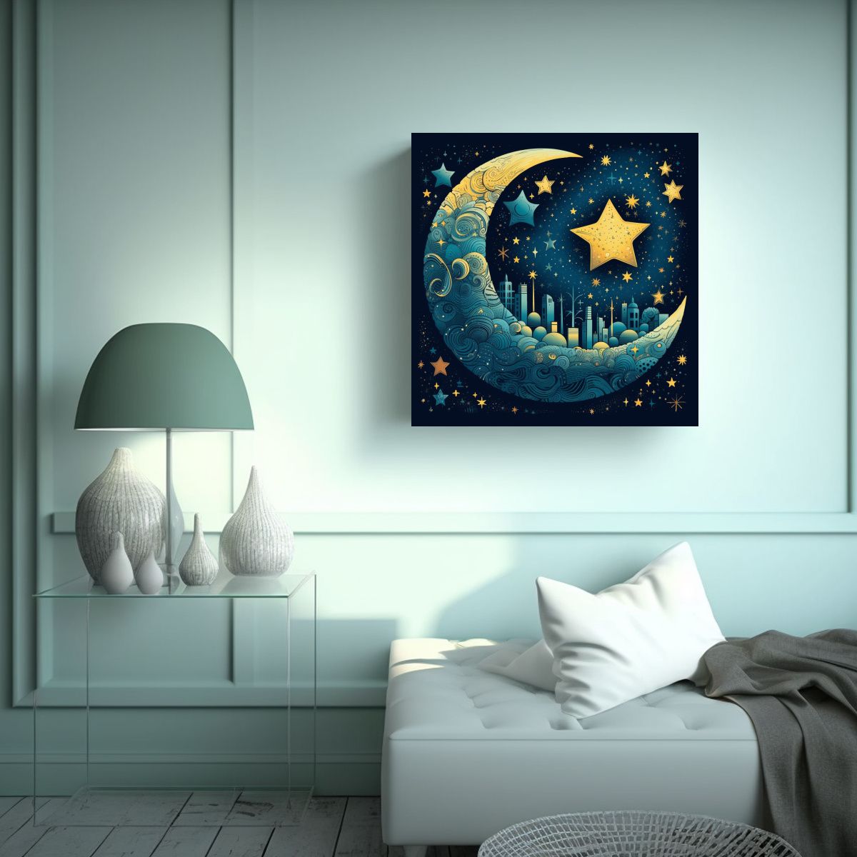 GENERICO - Cuadro Fotografía Simetría Luna Y Estrellas 60x60 Cm
