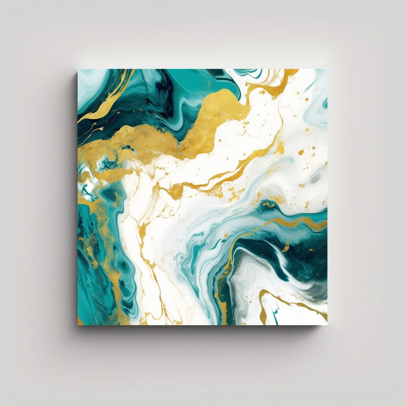 GENERICO - Lienzo Decorativo Blanco Turquesa Mármol Dorado 70x70 Cm