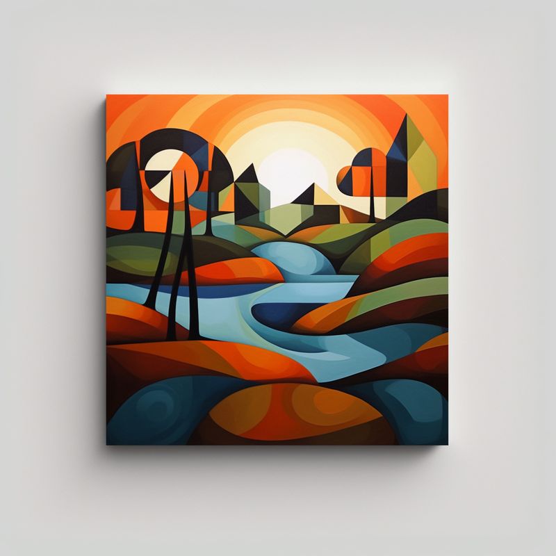 GENERICO - Cuadro Abstracto Paisaje Cubista Estilo Impactante 70x70 Cm