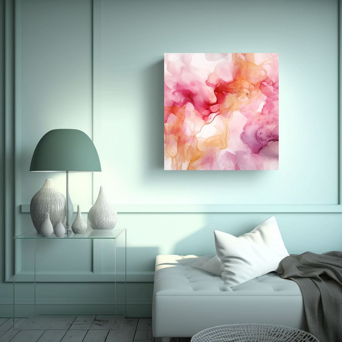 GENERICO - Fondo Acuarela Rosa Y Dorado Abstracto, Lienzo 80x80 Cm