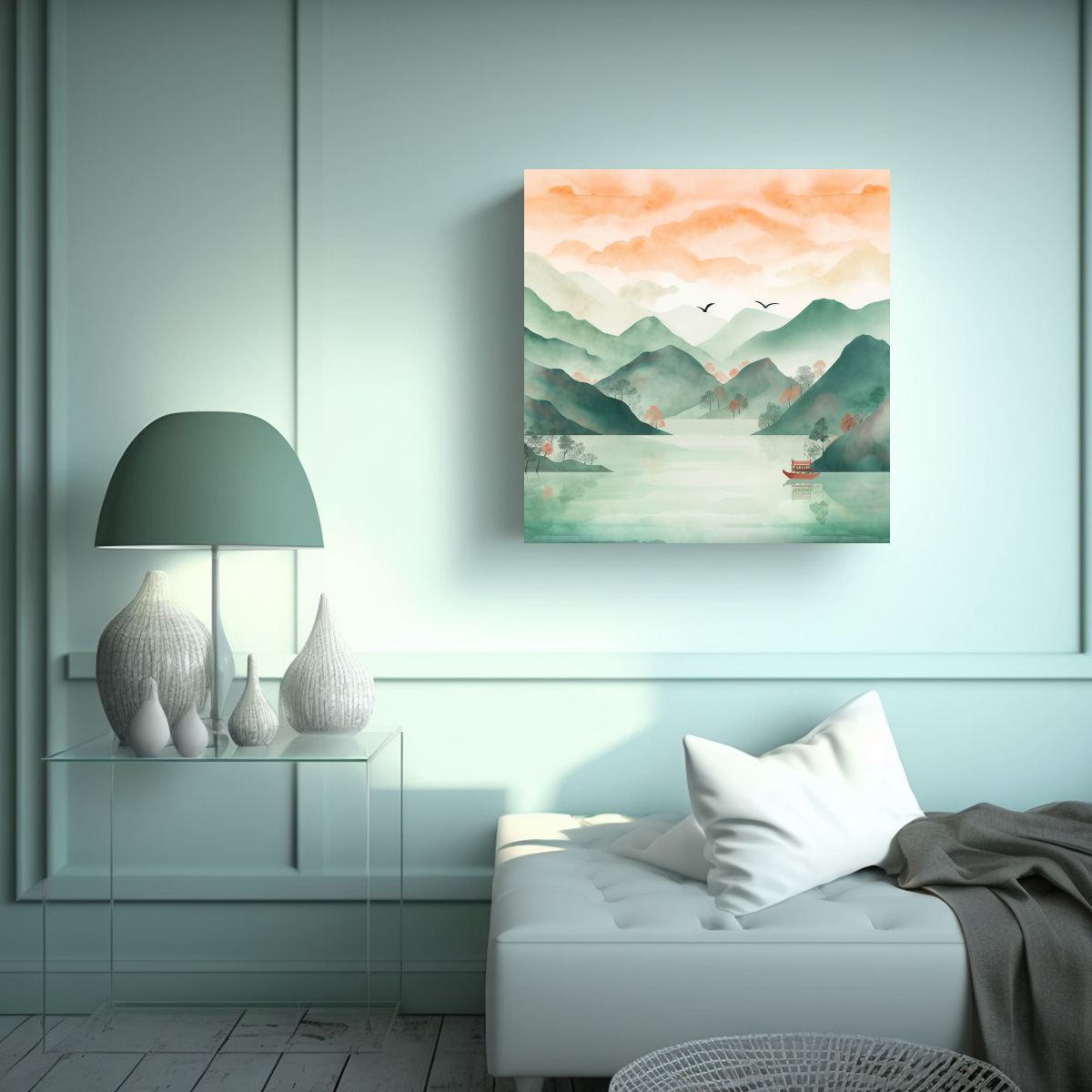 GENERICO - Cuadro De Montañas En Fondo Blanco Para 60x60 Cm